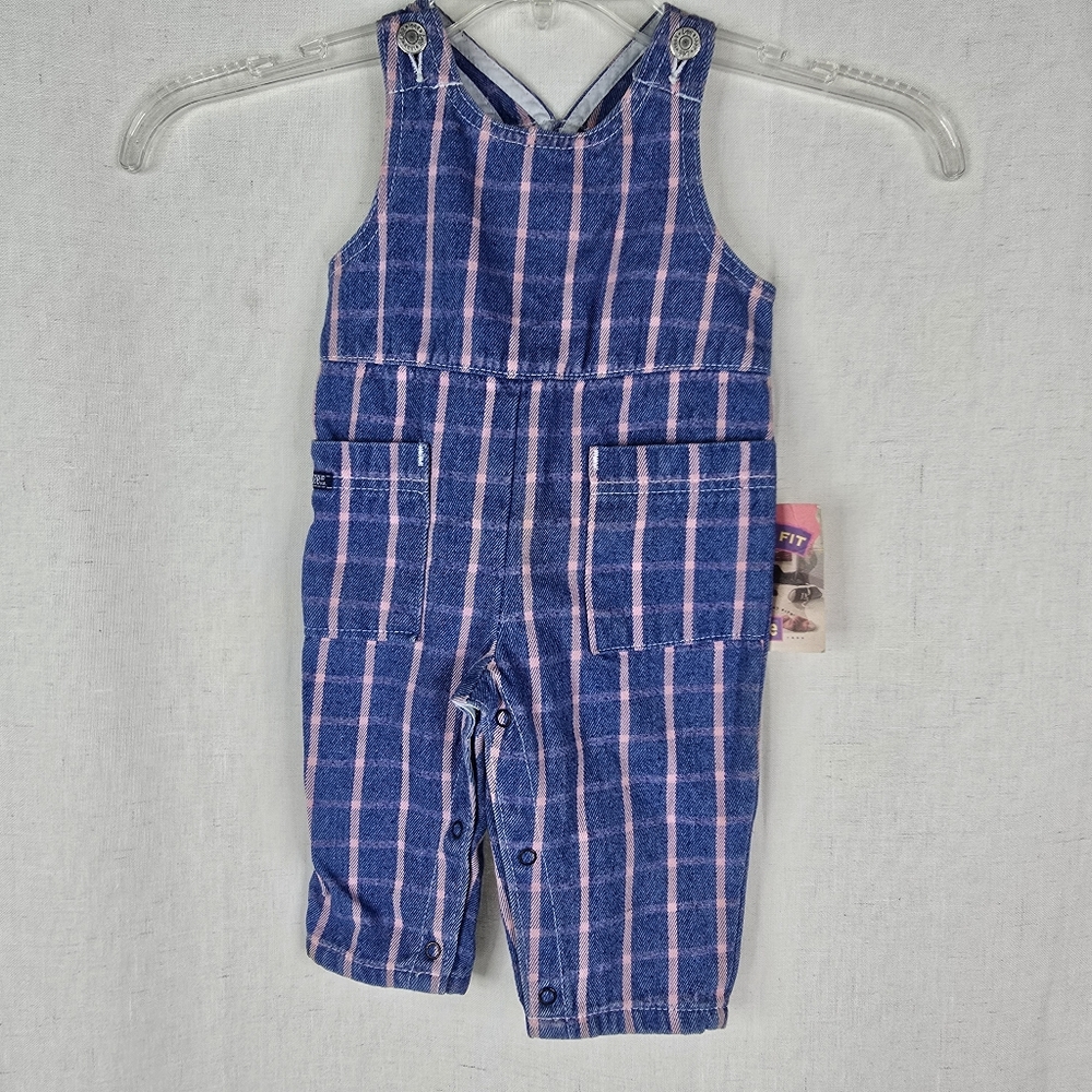 Lee 90s USA Made 12 Months Denim Pink Plaid Striped Baby Vintage Jumper Jumpsuit